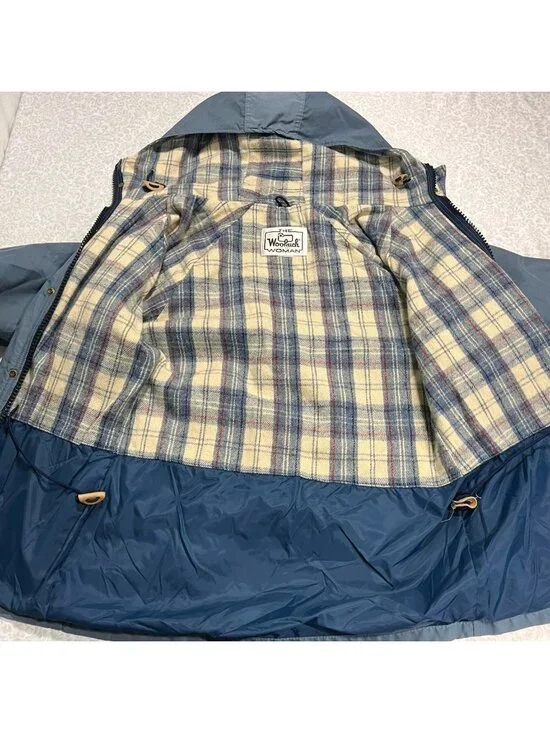 Vintage Woolrich Woman Hooded Parka Plaid Wool Lined Blue Jacket M - Picture 5 of 9